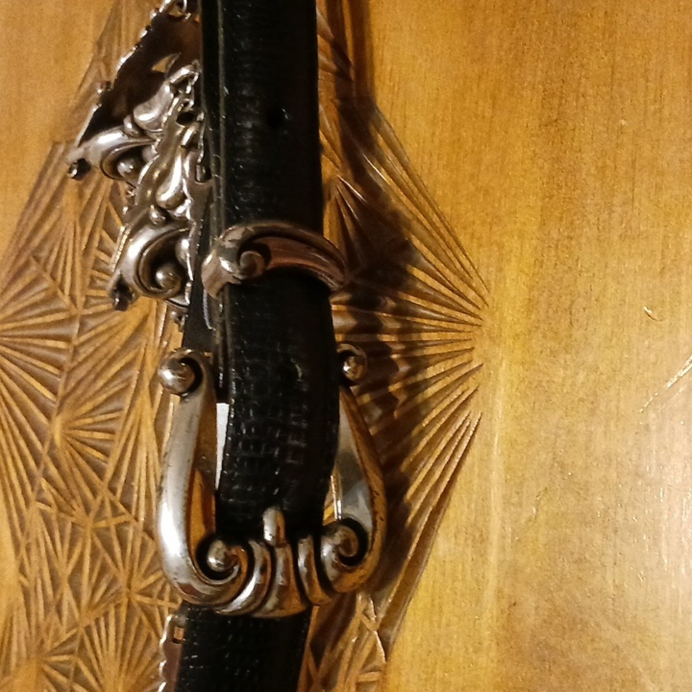Vtg Brighton Y2k  1996 Black Leather & Silver  Concho Link Belt size Small - Picture 5 of 8